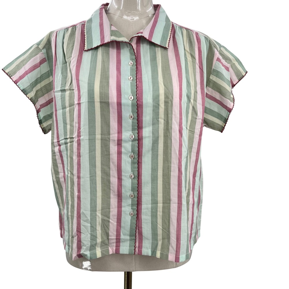 Baybala Jessie Top Women Small Seaglass Stripe NWT Cotton Scalloped BWTO178